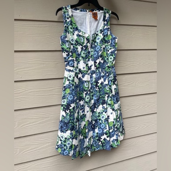 Tory Burch White Blue & Green Casual Dress - Picture 6 of 12